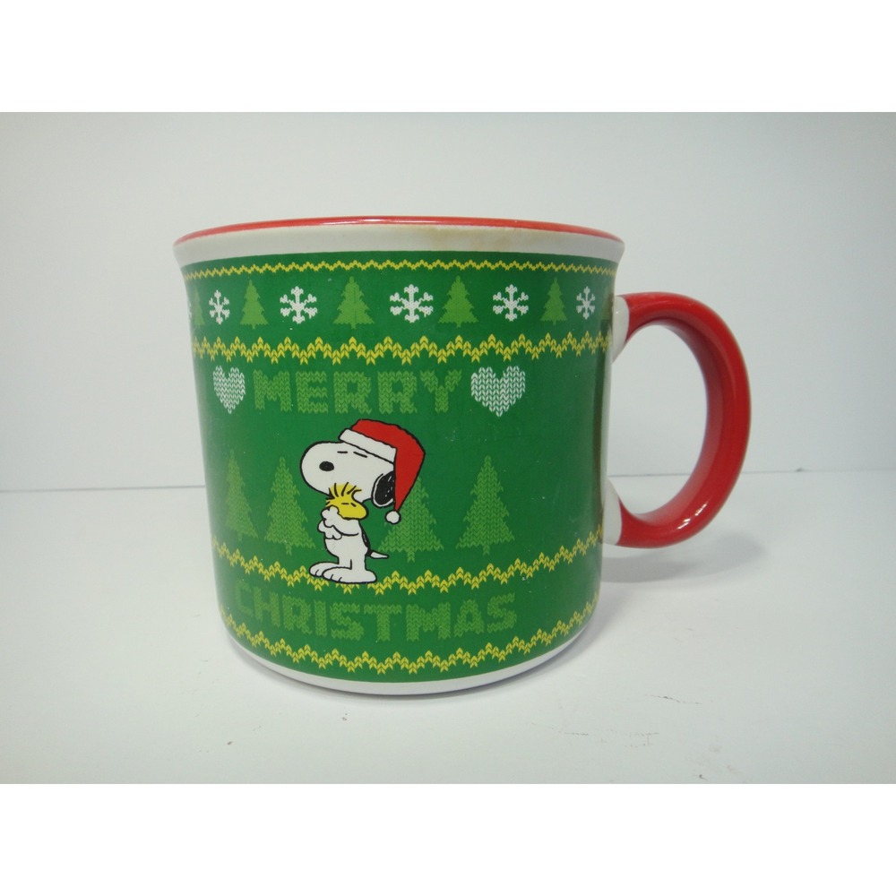 Gibson Peanuts Snoopy Woodstock Merry Christmas Mug Green Red Ugly Sweater 2019